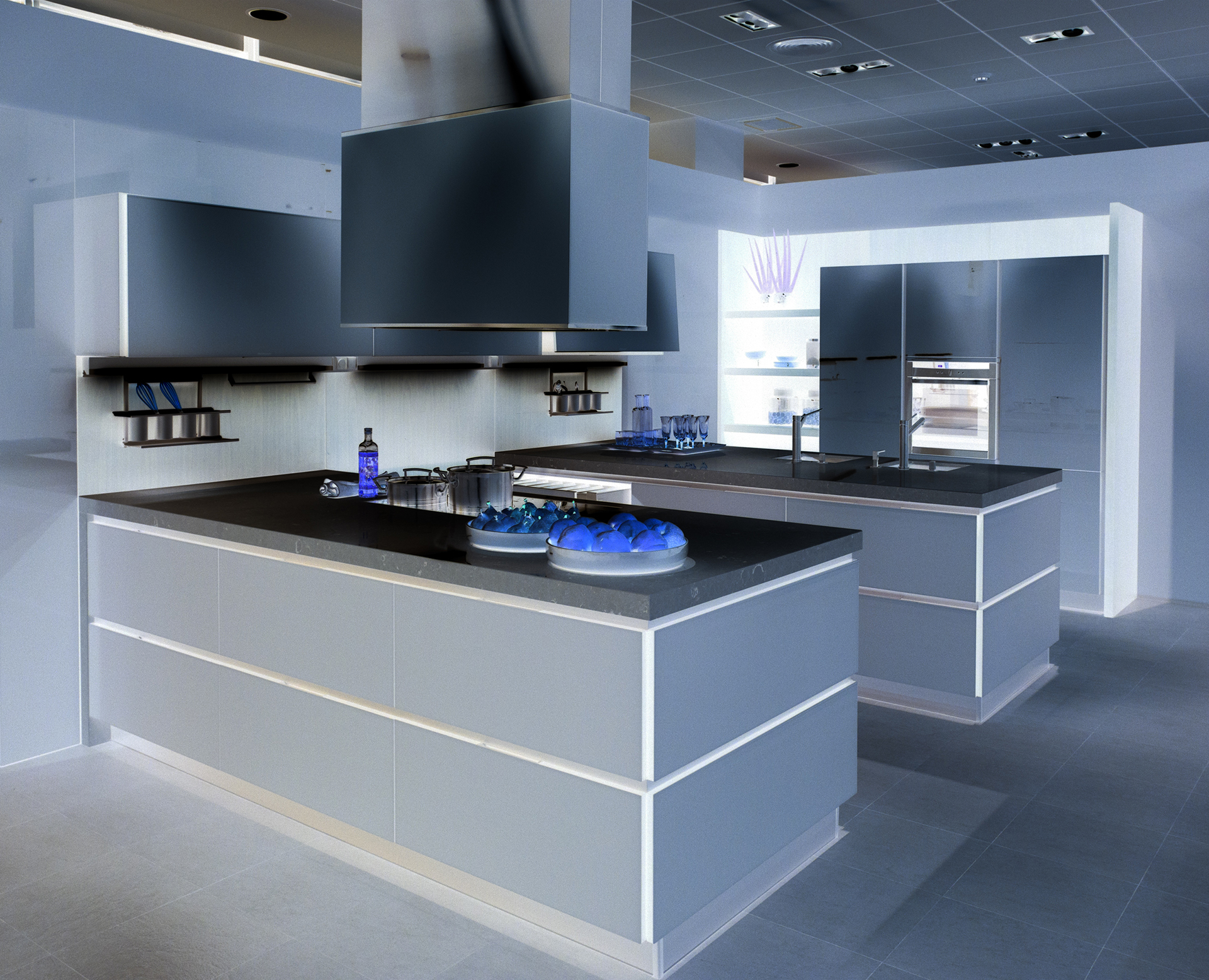 Modern Kingfisher Blue Open Kitchen Design