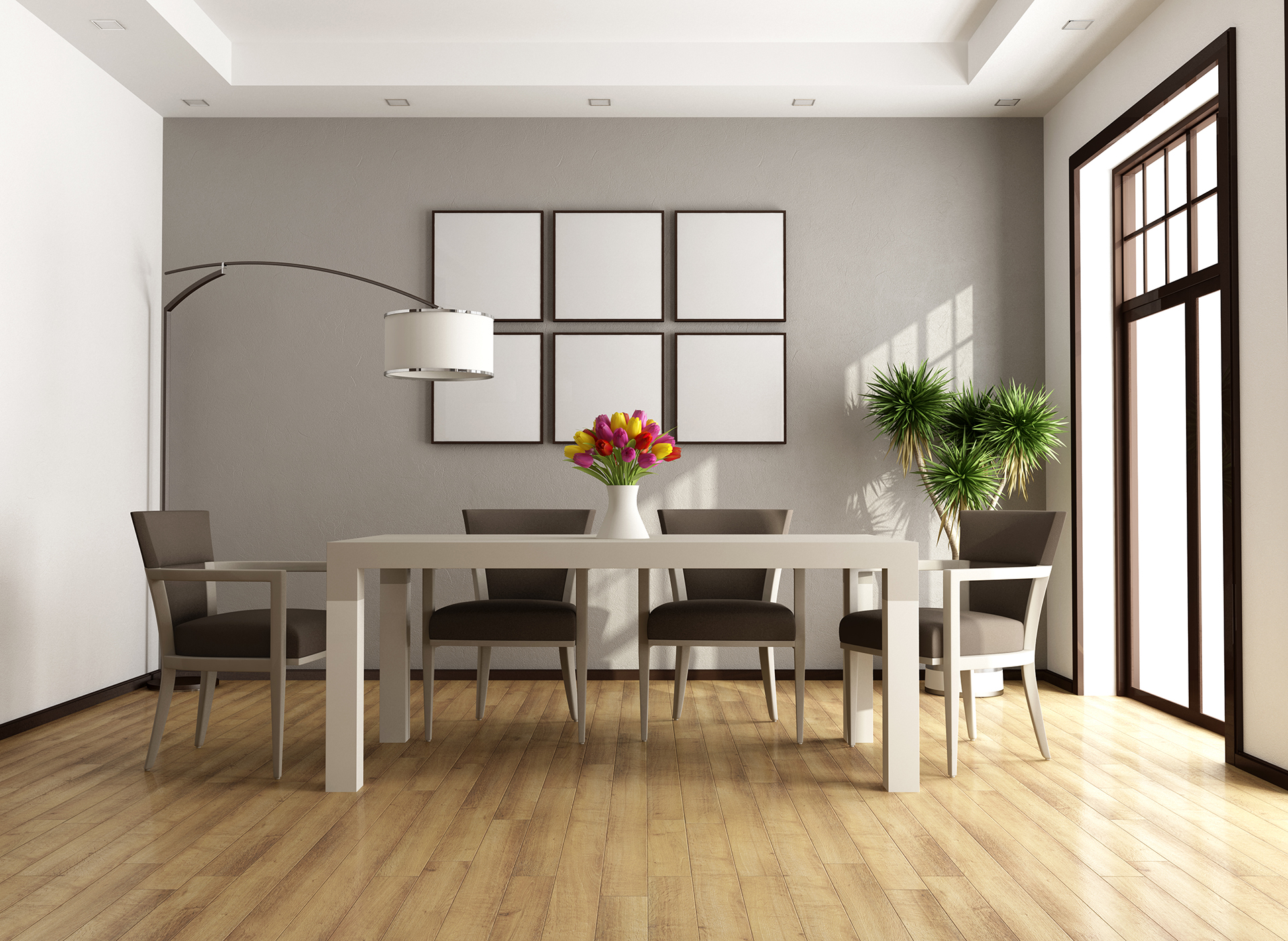 Bright White Kitchen with a Minimalist Dining Area